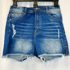 Windsor Womens Jean Shorts Blue Cut Off Distressed Slit Medium Wash Zip Denim S