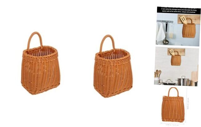 Wall Hanging Basket Rattan Hanging Basket Hanging Woven 24.5X15.5CM 2PCS Brown