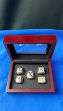 Dallas Cowboys Set of 5 Gold Color Super Bowl Rings With Wooden Display Box