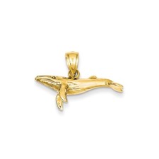 14k Yellow Gold Polish Solid 3 Dimensional Humpback Whale Charm Pendant