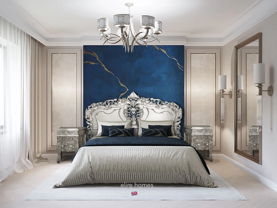 Cabecero estilo rococó francés hoja de plata hecho a mano 100% madera de caoba Foto 4 de 4