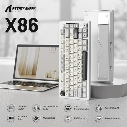 ATTACK SHARK X86 75% Wireless Aluminum Mechanical Keyboard,BT/2.4G/Type C - Picture 73 of 81