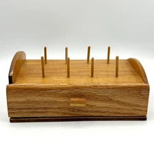 Vintage Wooden One Divided Drawer Sewing Box Spool Holders On Top