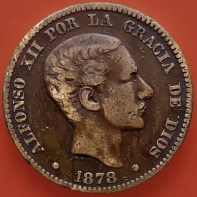1878 Spain 10 Cents Coin, Alfonso XII, Diez Centimos.
