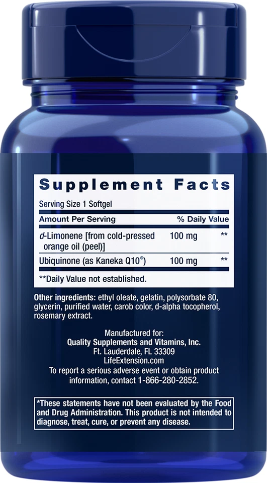 Life Extension Super-Absorbible Coq10 100 mg Kaneka Ubiquinona d-Limoneno 60 geles Foto 2 de 2