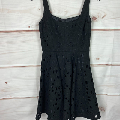 Jill Stuart Collection Dress Womens 2 Black Fit and Flare Laser Cut Floral Wool