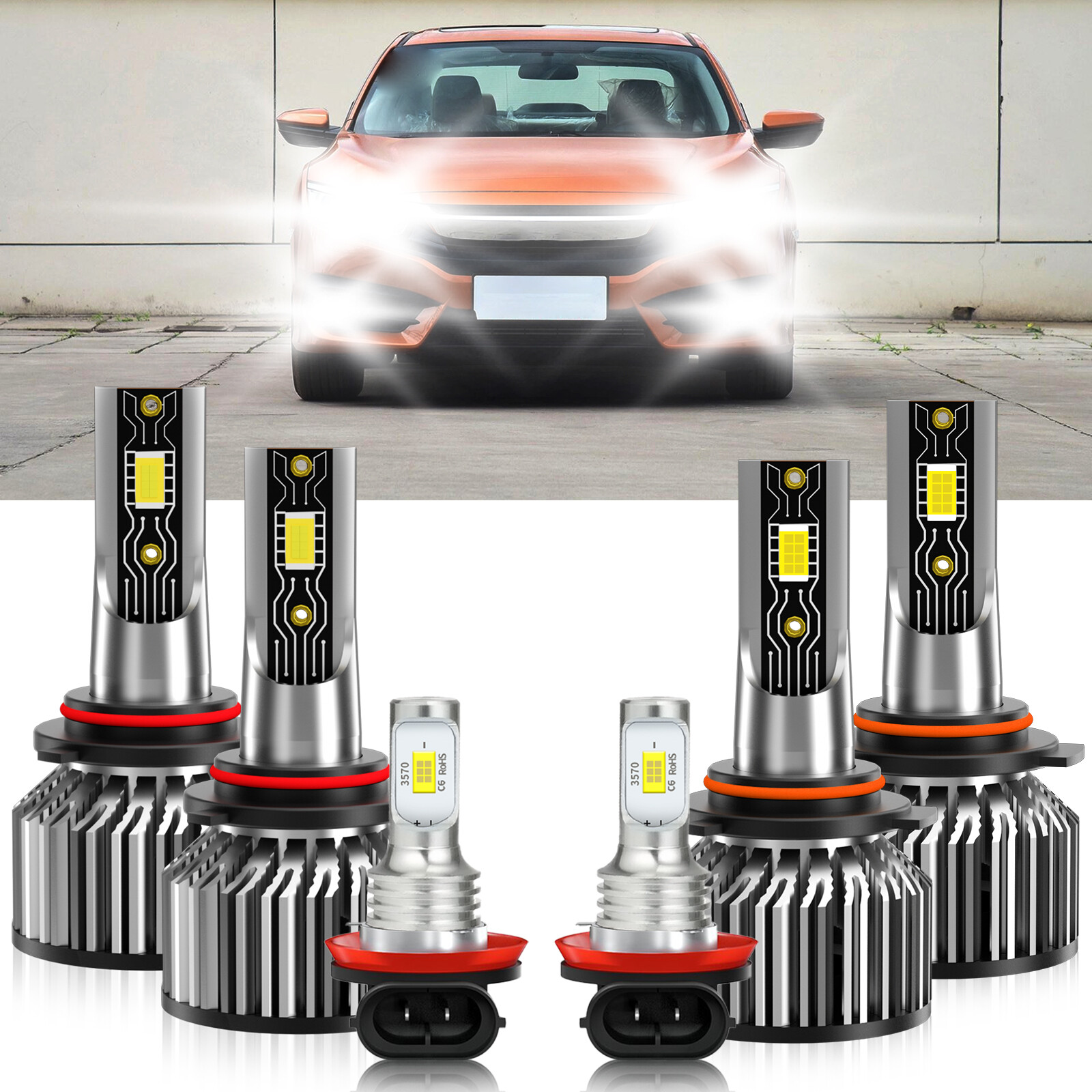 For Honda Civic 2006-2015 LED Headlight High Low Beam Fog Light Bulb 6500K White