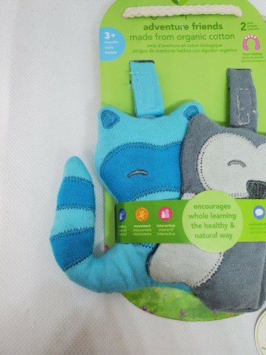 green sprouts teething Organic Cotton 2 pack blue racoon gray owl infant baby - Picture 4 of 12