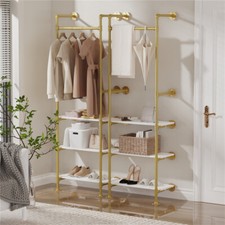 Wisfor Industrial Pipe Clothes Rack Wall Rod Hanging Rail Open Wardrobe W/ Shelf