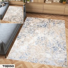 Teppich Kurzflor Modern Blumenmuster Blau Beige Creme 3D Optik Wohnzimmer ÖKOTEX