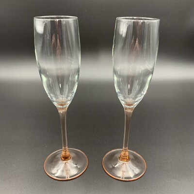 Cristal D'Arques Durand Rose Stem Fluted Champagne Glasses 8.75'' Set 2 Free Ship