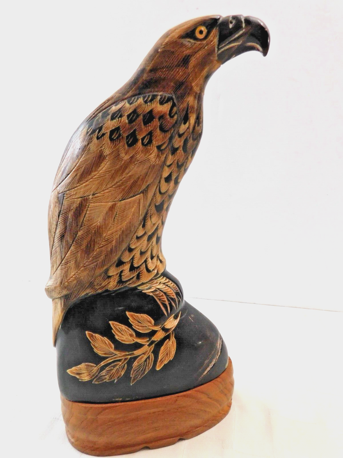 Carved Water Buffalo Horn Scupture Eagle Bird Falcon