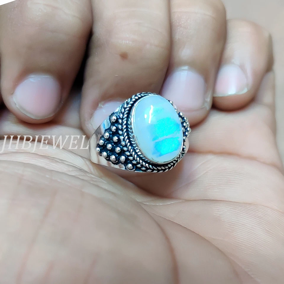 Anillo de plata esterlina 925 con piedras preciosas de fuego azul Labradori hecho a mano joyería Foto 4 de 4