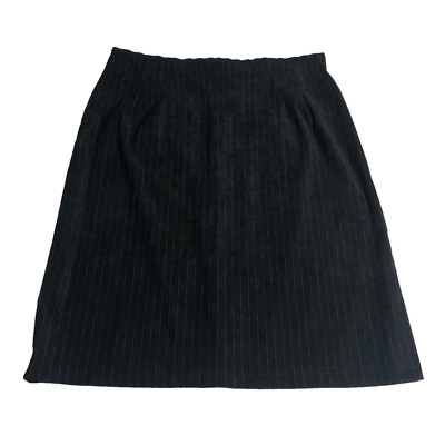Vintage DJ Summers Skirt Women 16 Black Pinstripe Pencil Slit Faux Suede USA 90s