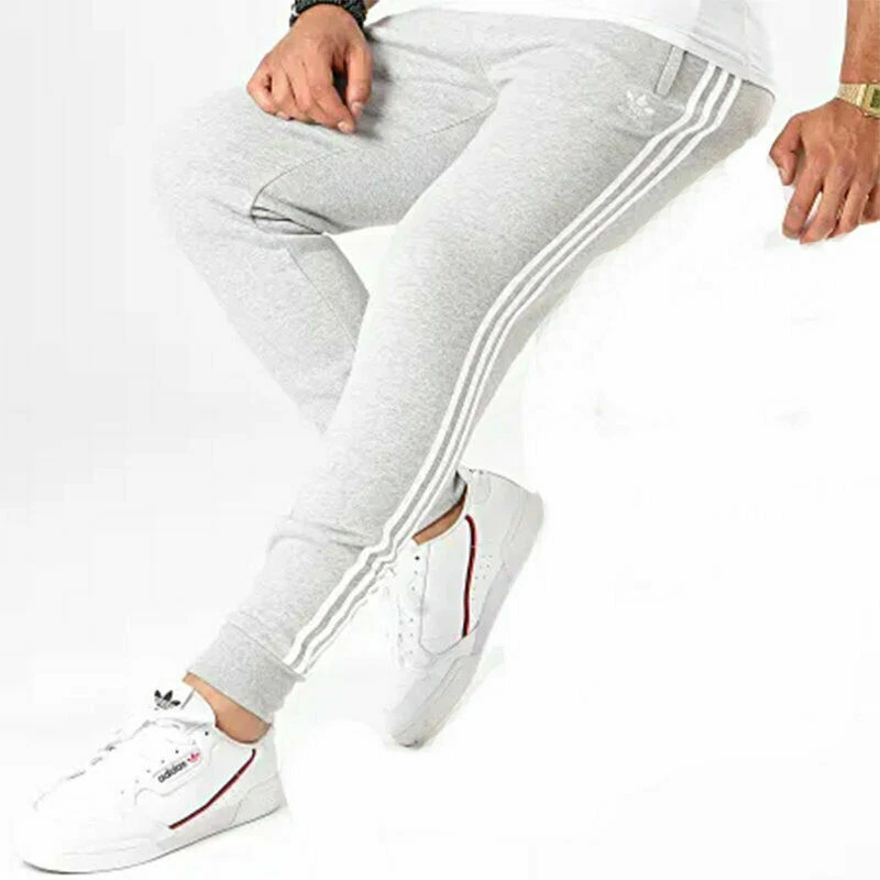 Adidas Mens Joggers Grey Stripe Fleece Sweatpants Bottoms Jogging Pants Trousers