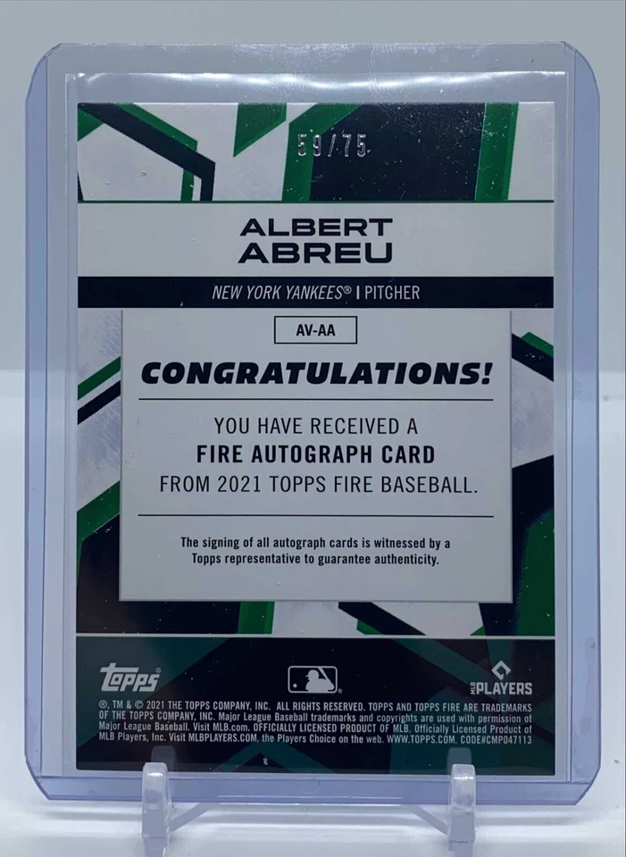 2021 Topps Fire Baseball Albert Abreu Auto Green Minted SP /75 - Image 2 of 2