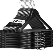 Black Wooden Hangers 10 Pack Solid Wood Hanger W/ Non Slip Pant Bar Heavy Duty