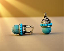 Orecchini Dormeuse Dorato Antico Incastonato Cz Turchese Syn. Perla Blu ET9