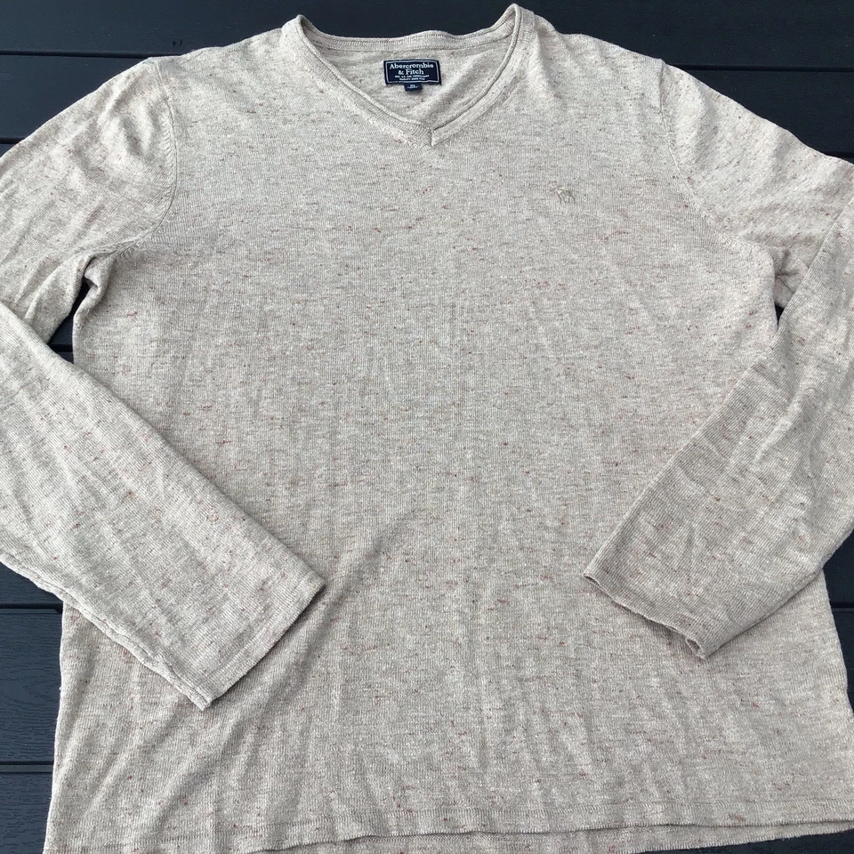 Abercrombie & Fitch leichter Pullover Gr XL Beige meliert Pulli Herren Strick - Bild 1 von 4
