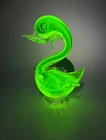 Vintage Murano Uranium Green Vaseline Sommerso Blown Glass Swan Bird Figurine