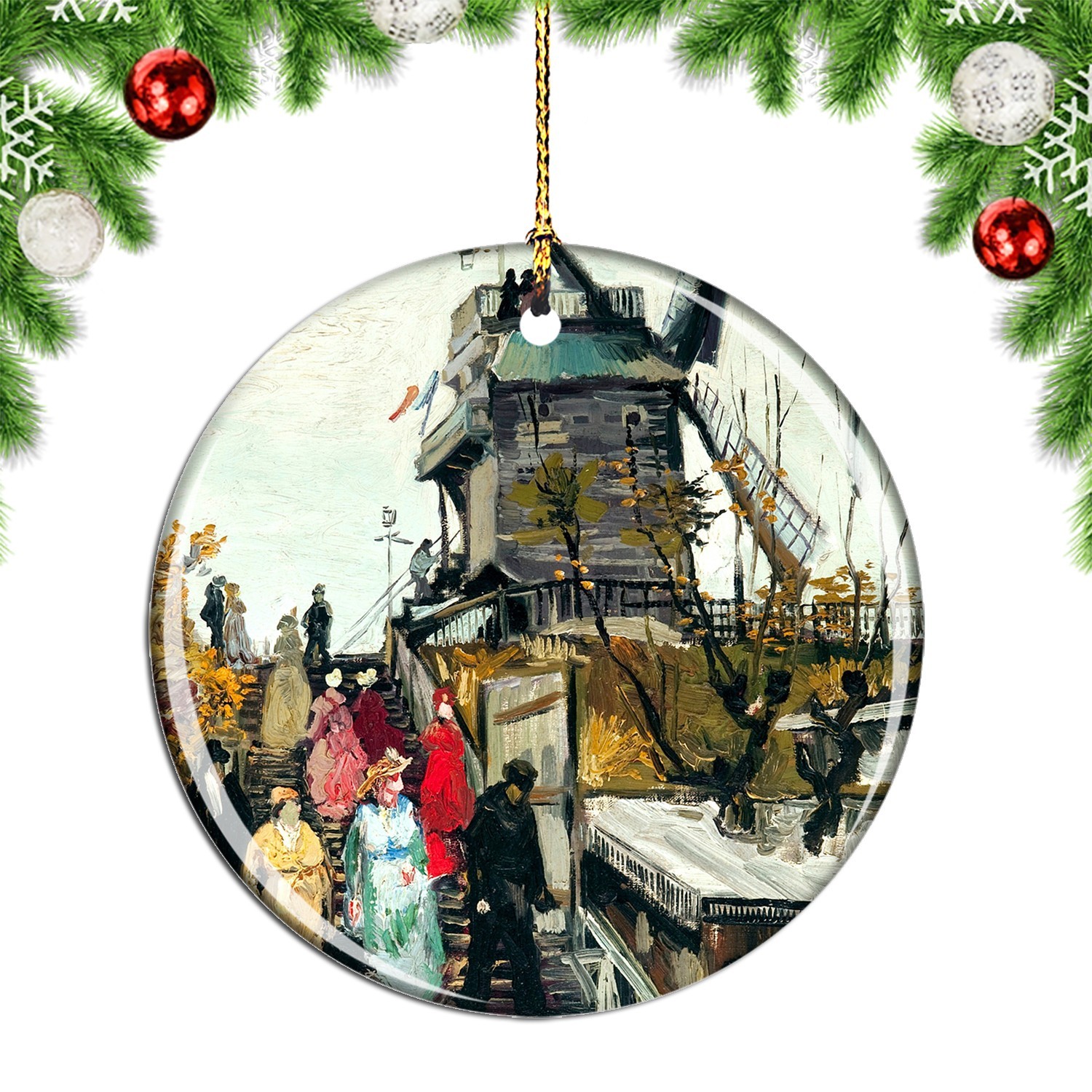 Van Gogh Le Moulin De Blutefin Painting Christmas ornament city travel souvenir