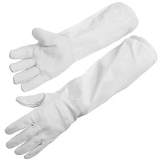 Goatskin Leather Beekeeping Gloves, Canvas Long Sleeves w Elastic Cuff, XL