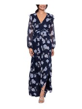 BETSY & ADAM Womens Navy Tie Waist Side Slit Lined Formal Dress 4