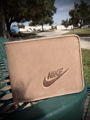 Old School Vintage Nike Leather Bifold Wallet - Logo 1989 Beige Sand ID Slot