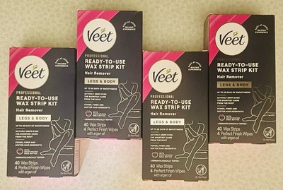 Veet Legs & Body Hair Remover Wax Strip Kit 40 Strips Each (4 Pack) BB: 01/2029