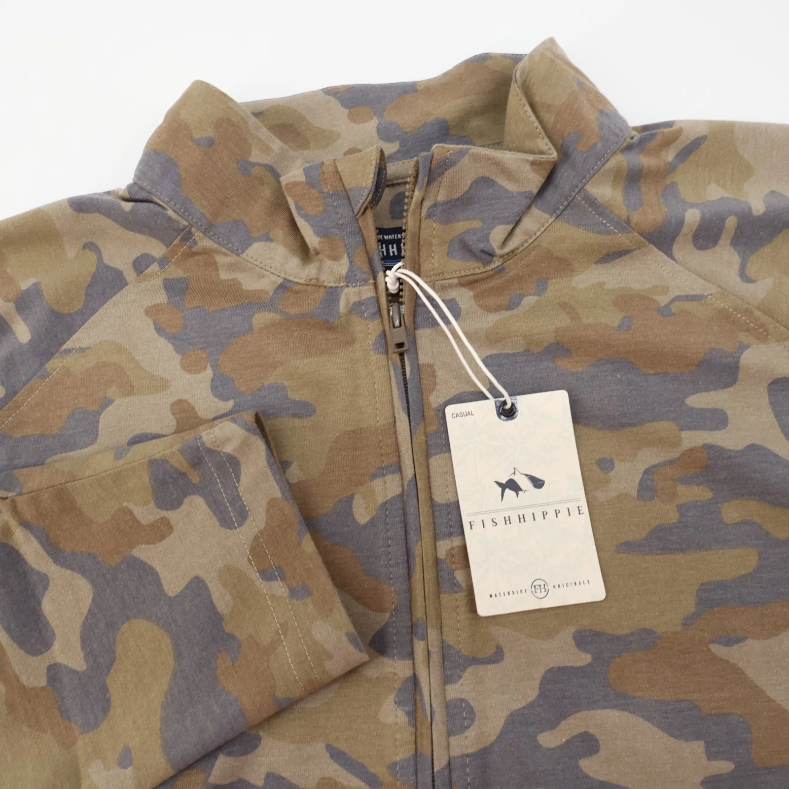 NEW Fish Hippie Co. Camo Cedar Island Pullover 1/4 Zip Neck Shirt Men's Large