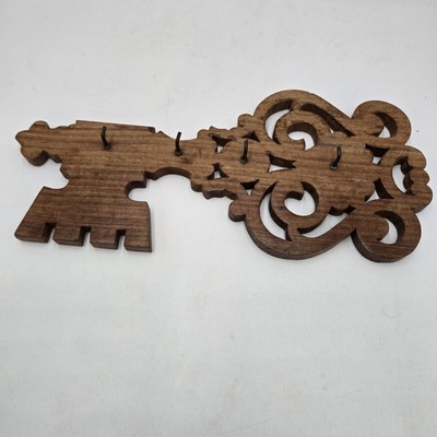 Vintage Boho Hand Carved Wooden Key Hanger Holder Wall Hanging 5 Key Hooks