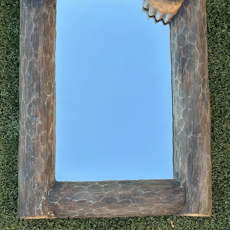 "Espejo de pared vertical Black Bear aspecto de madera tallada resina decoración de cabina de troncos 25"" x 15""" Foto 3 de 4