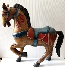 Vintage Hand Carved  Painted Wooden Carousel Horse Figurine 19.5" Tall