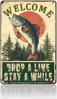 Vintage Fishing Metal Sign Wall Decor for Cabin or Man Cave 8x12inch