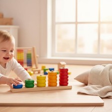 Rainbow Disc Stacking Toy Vibrant Colors Wooden Number Stacker for Kindergarten