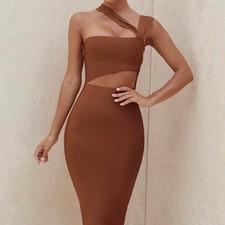 House of CB Rust Brown One Shoulder Bandage Cutout Midi Dress Size L+