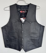 Zony Men  s Black Leather Biker Vest Cut Concealed Carry Gun Pocket Size L Safety