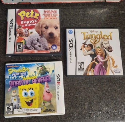 Nintendo DS 3DS Game Lot Of 3 Tangled , Petz , SpongeBob Robotic Revenge 