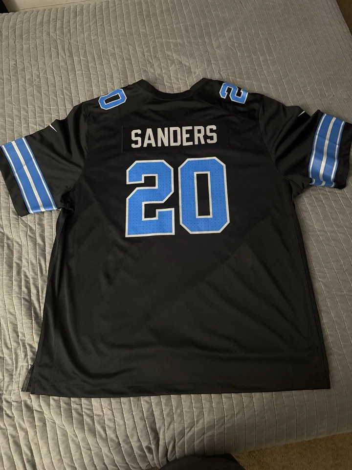 底特律狮子会巴里·桑德斯 #20 耐克黑色备用 2025 NFL 比赛球衣 — 第 2/4 张图片