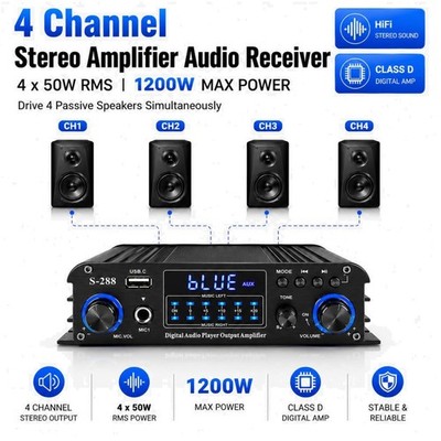 Hi-Fi Stereo Amplifier Receiver, 4-Ch Home Audio Power Amp