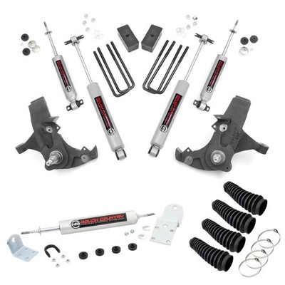 Rough Country 4'' Lift Kit w/ Steering Stabilizer & Shock Boots for Tahoe Yukon