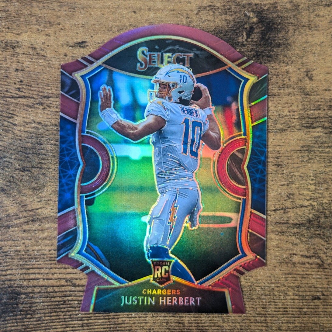 2020 Panini Select Justin Herbert Rookie RC #44 Tri-Color Die-Cut Prizm Chargers
