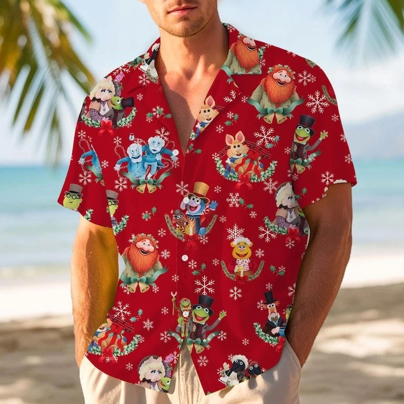 The Muppet Xmas Carol Kermit Frog Miss Piggy Friend Hawaiian Shirt