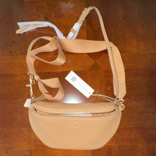 Tory Burch Beige Crescent Crossbody Thea Belt Bag Detachable Strap Gold