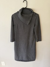 talbots gray cotton blend maxi dress shawl collar & button closure medium sz