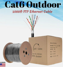 Shielded 1000ft Outdoor Cat6 Ethernet Cable FTP Solid Direct Burial Black UV