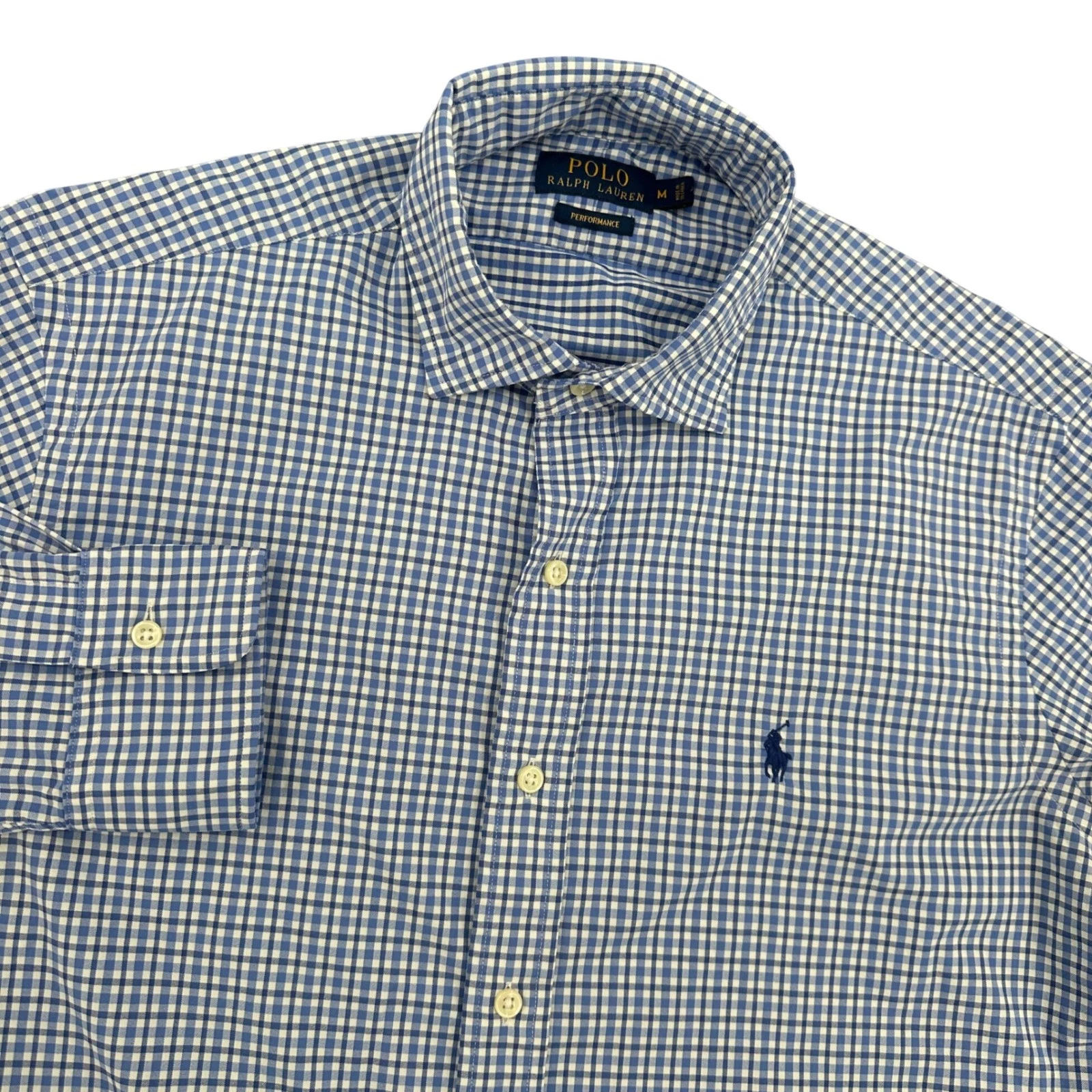 Polo Ralph Lauren Performance Mens Medium Blue Gingham Button Down Shirt Long Sl