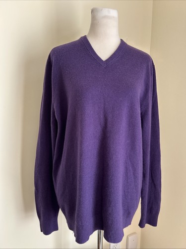 Lands End Pullover Herren Large Tall LT Größe 42-44 Lila 100% Kaschmir V-Ausschnitt