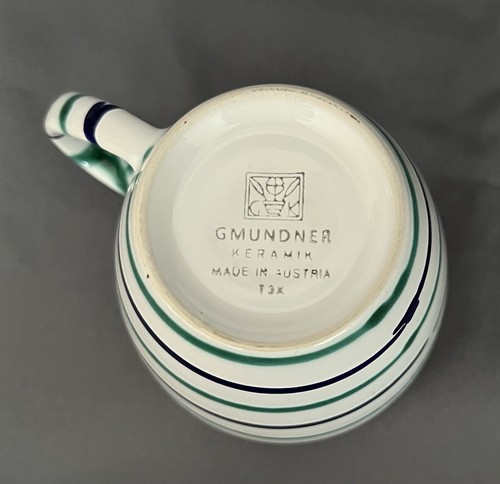 Gmundner Keramik • Austria • Grün & Blau Streifen Kaffeetasse • Traunseemuster - Bild 6 von 7