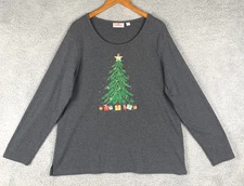 Quacker Factory Jingle All The Way Long Sleeve T-Shirt XL Gray A296583